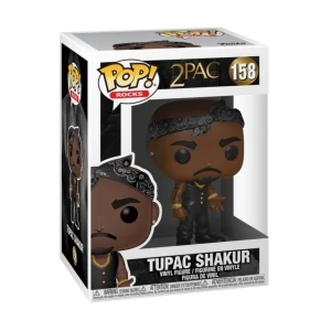 Funko Pop! Rocks Tupac Shakur figur - Säljer en Funko Pop! Rocks vinylfigur av Tupac Shakur, nummer 158. Figurerad med svart bandana, guldkedja och svarta kläder. Perfekt för samlare av musik- och hiphopmemorabilia.