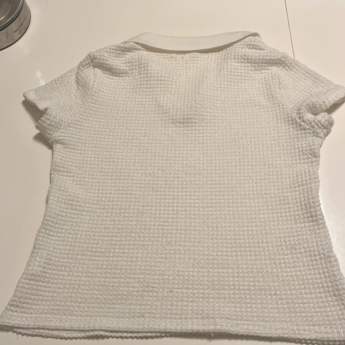 Vit pikétröja i stickad bomull - 1