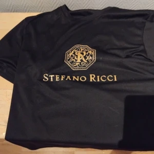 Svart t-shirt från Stefano Ricci - Svart t-shirt från Stefano Ricci med guldig logga och text framtill. Klassisk rund halsringning och korta ärmar. Snygg och stilren design som sticker ut med den exklusiva logotypen i guld.