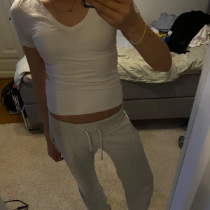 Vit v-ringad t-shirt från Amisu - Säljer en vit, tight och v-ringad t-shirt från Amisu. T-shirten är kortärmad och tillverkad i mjuk bomull med lite elastan för extra stretch. Perfekt basplagg till garderoben!