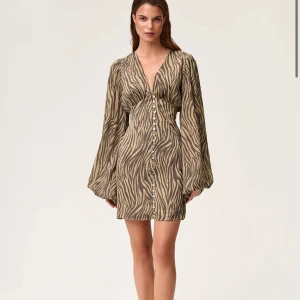 Zebramönstrad Florence dress Adoore - Snygg kortklänning med zebramönster och v-ringad hals. Klänningen har långa, vida ärmar och knappar framtill. Perfekt för dig som vill sticka ut med en trendig look.