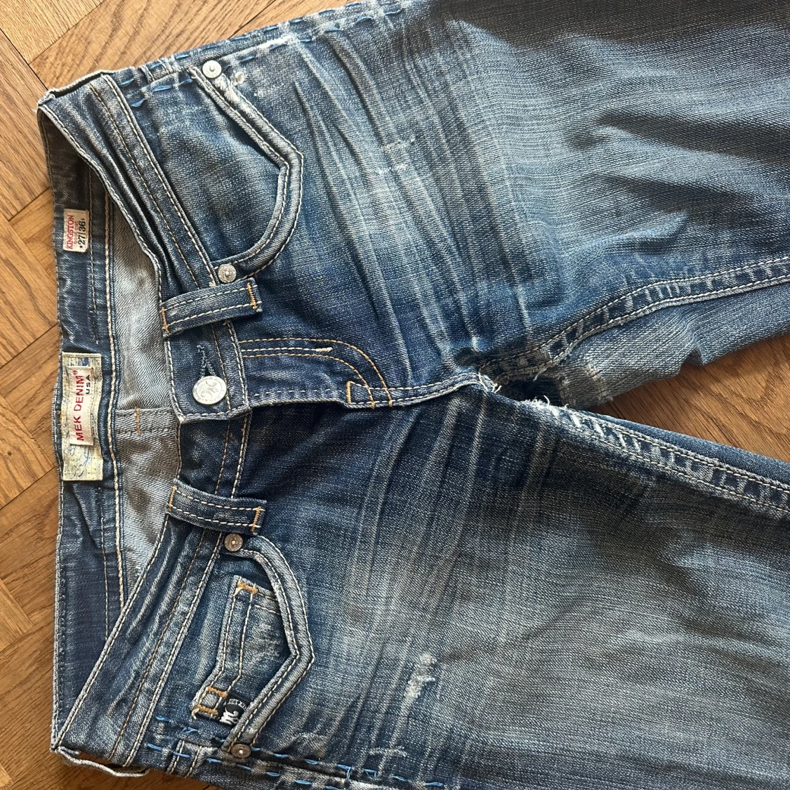 Blå lågmidjade bootcut jeans - 1