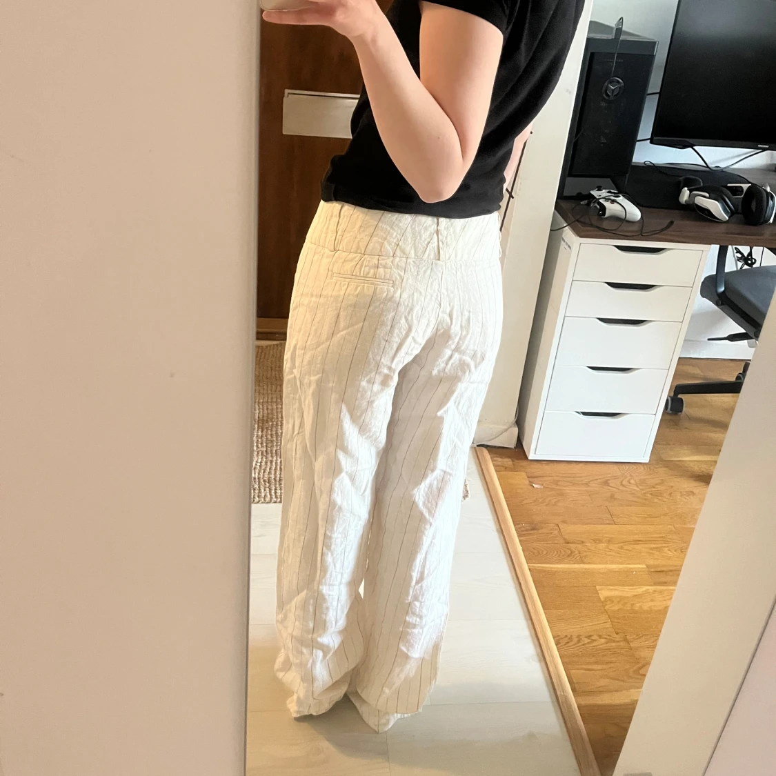 Vita randiga linnebyxor - 1