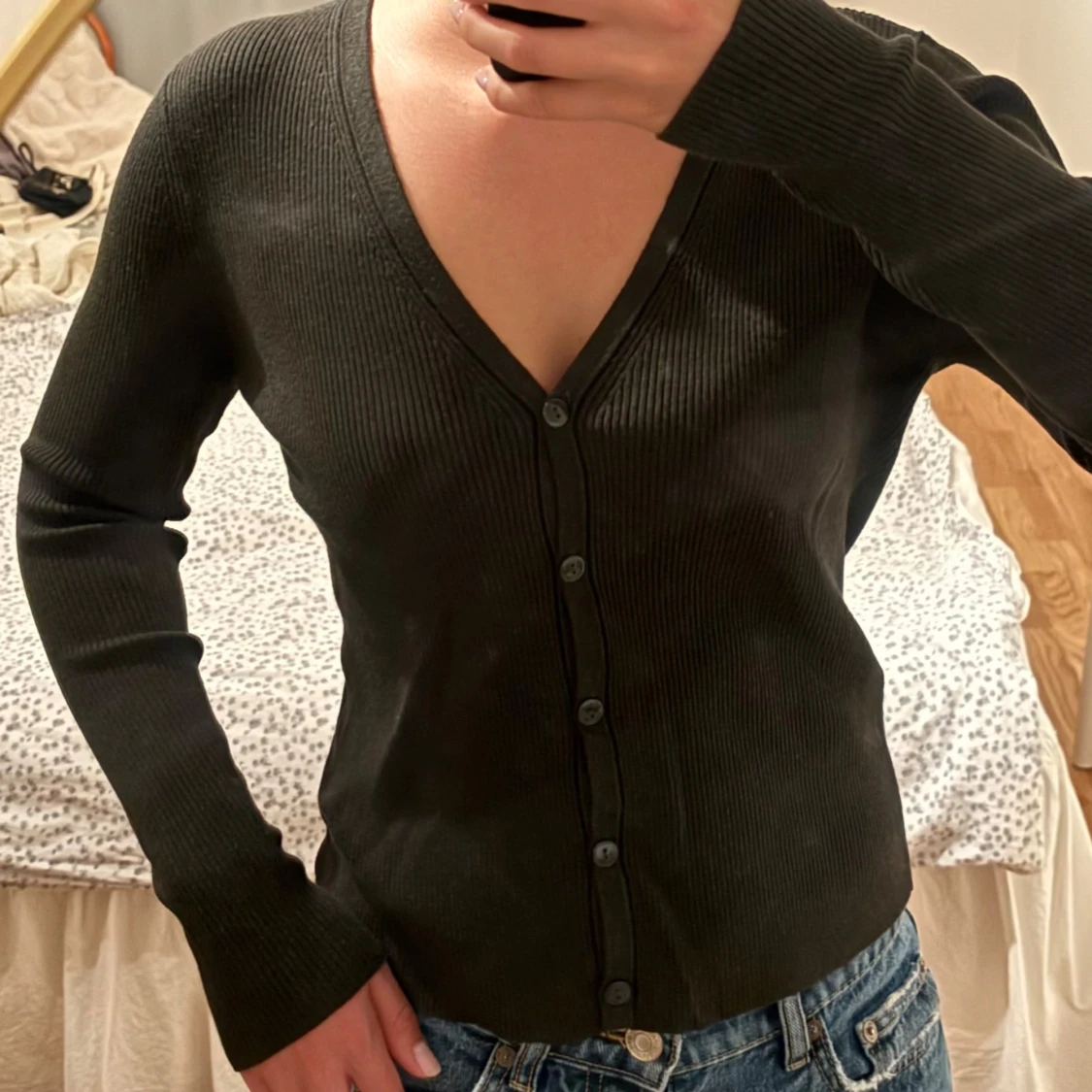 Mörkgrön ribbad kofta från MNG - 2