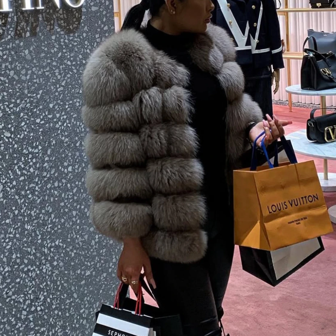 Brun fluffig pälsjacka  - 3