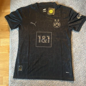 Borussia Dortmund tröja - Borussia Dortmund fotbollströja i storlek small som är väldigt snygg med coola detaljer i tröjan. Tröjan är väldigt limiterad då den bara såldes i Dortmund innan en match och den är inte använd någon gång eftersom att den var för liten. 