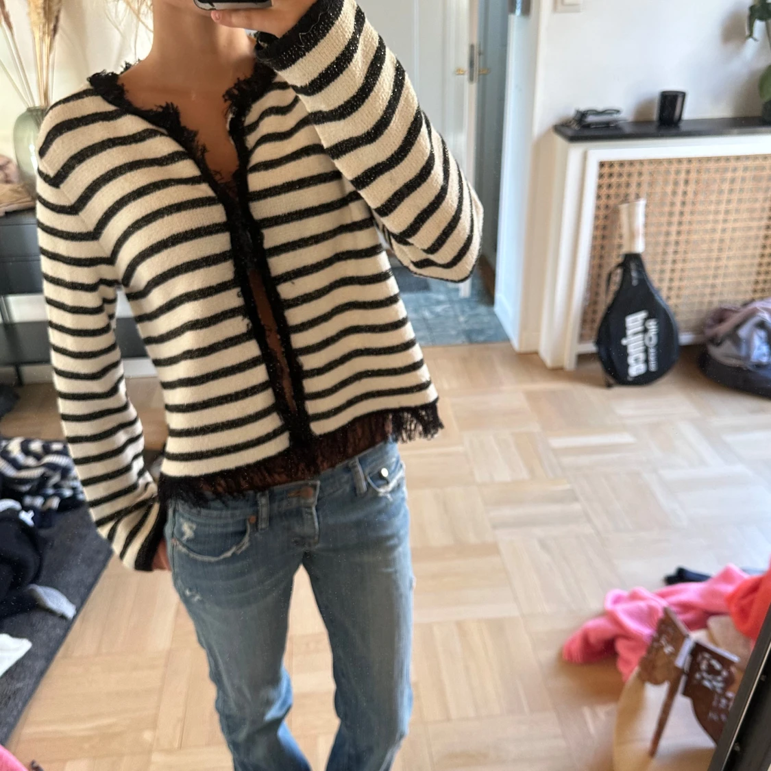 Randig kofta med fransiga kanter - 1