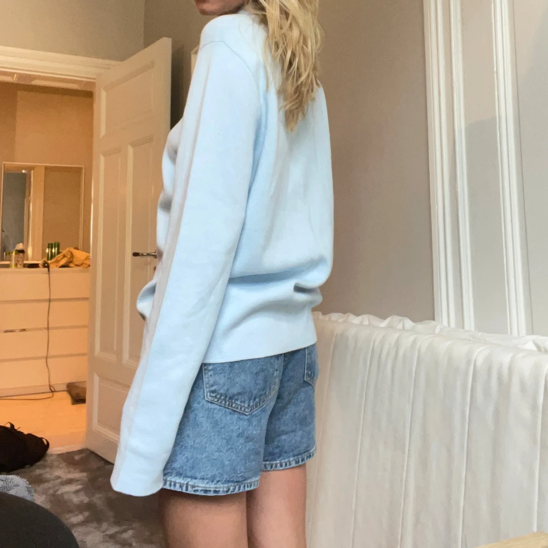 Ljusblå långärmad tröja med half zip  - 3