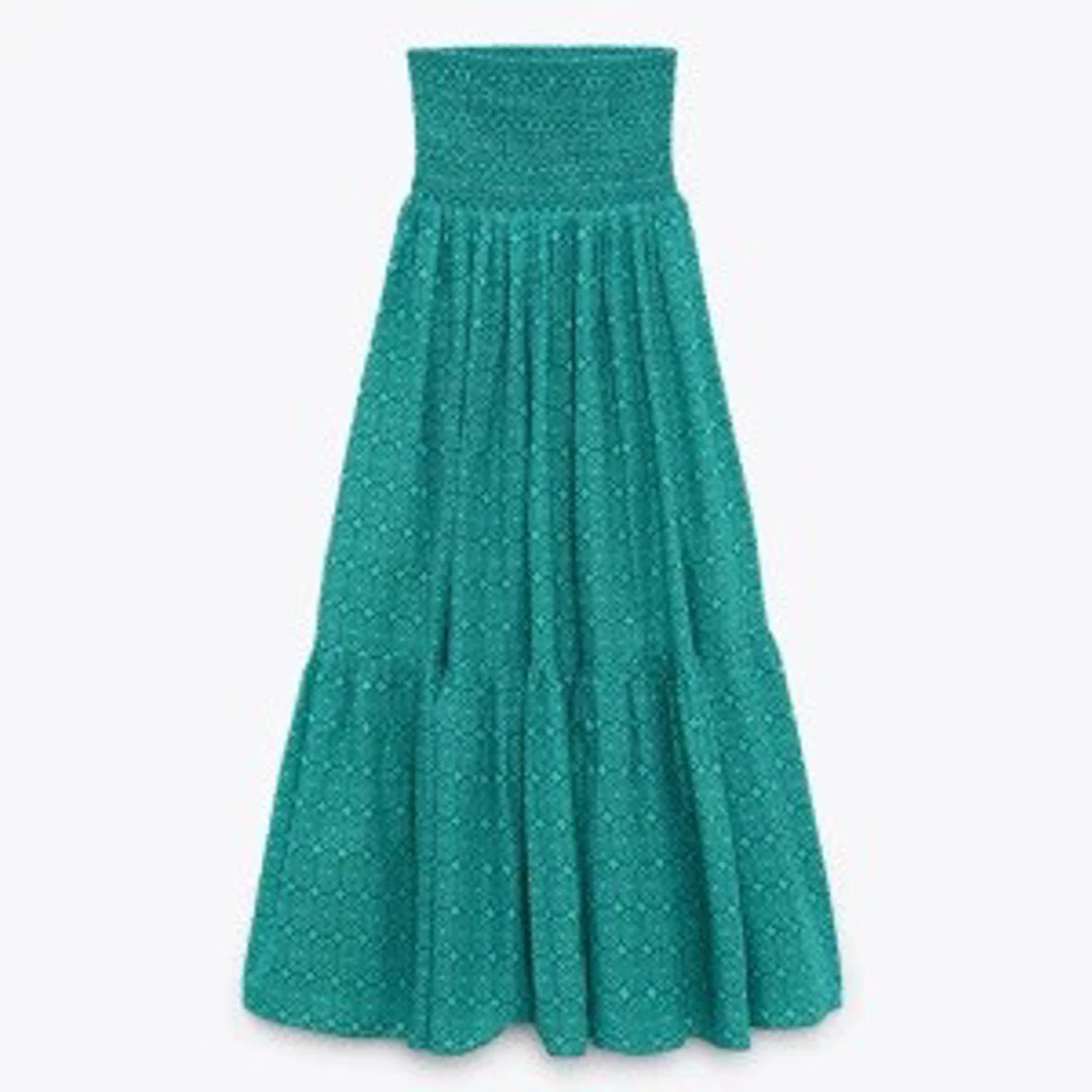 Turkos långkjol med smock i midjan