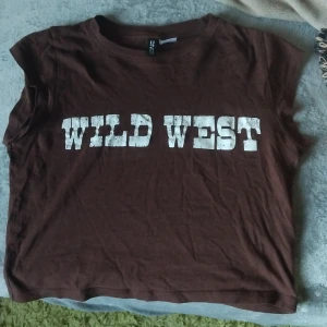 Brun t-shirt Wild West Divided XS - Brun t-shirt från Divided med trycket 'WILD WEST' i vitt framtill. Klassisk rund halsringning och korta ärmar. Skön passform och tillverkad i mjuk bomull. Perfekt för dig som gillar western vibes och vill sticka ut lite extra.