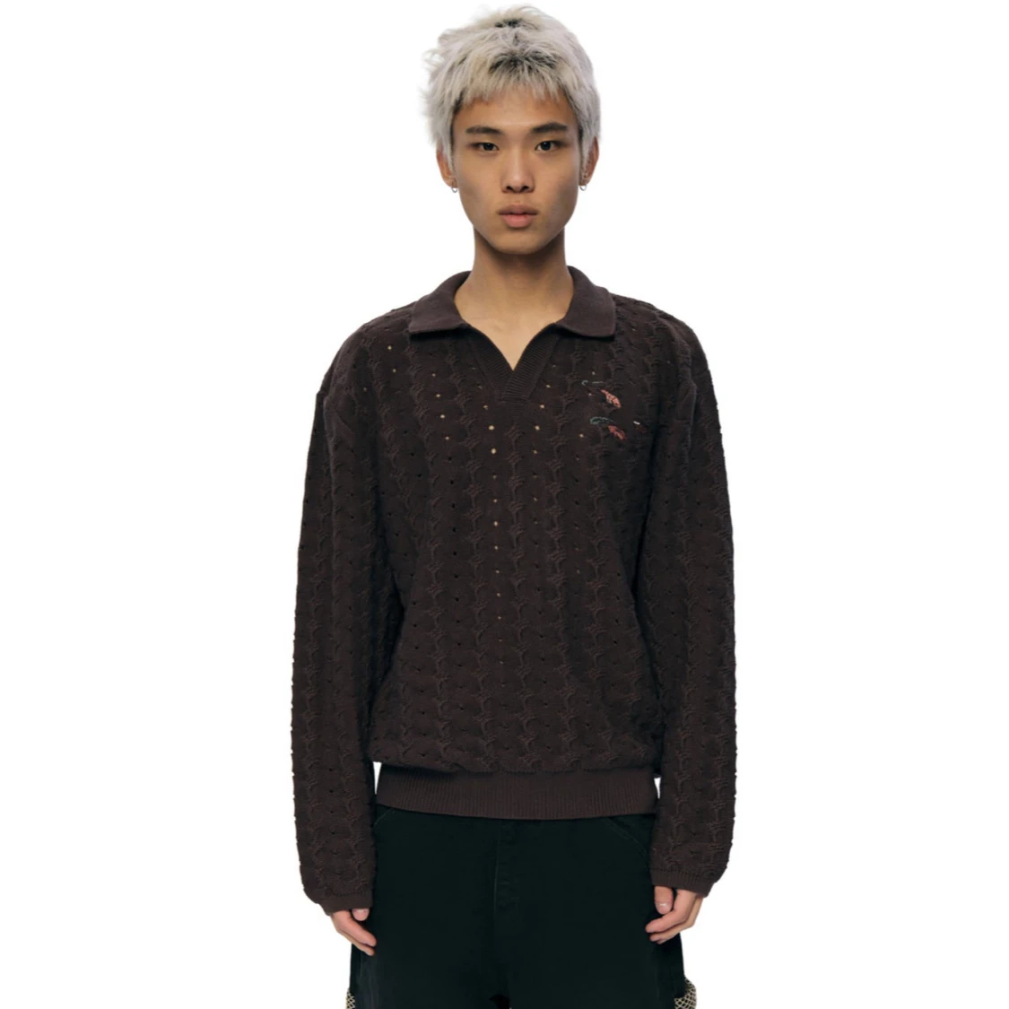 Brun stickad pikétröja - 2