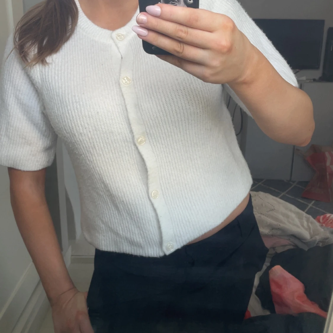 Vit stickad kortärmad topp från Pieces - 1