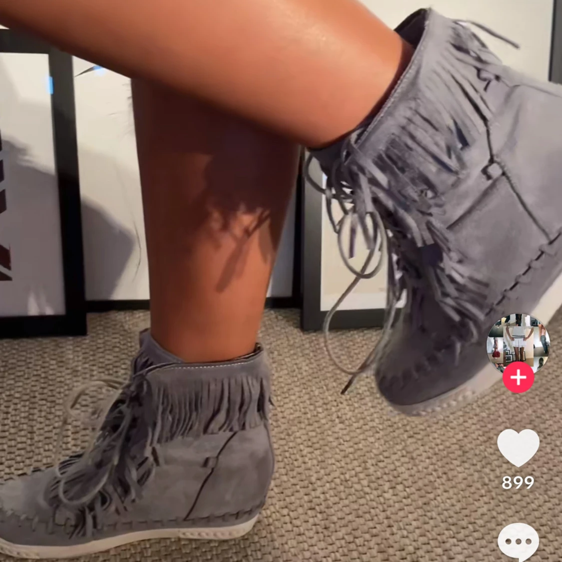 Grå mockaboots med fransar och snörning - 3