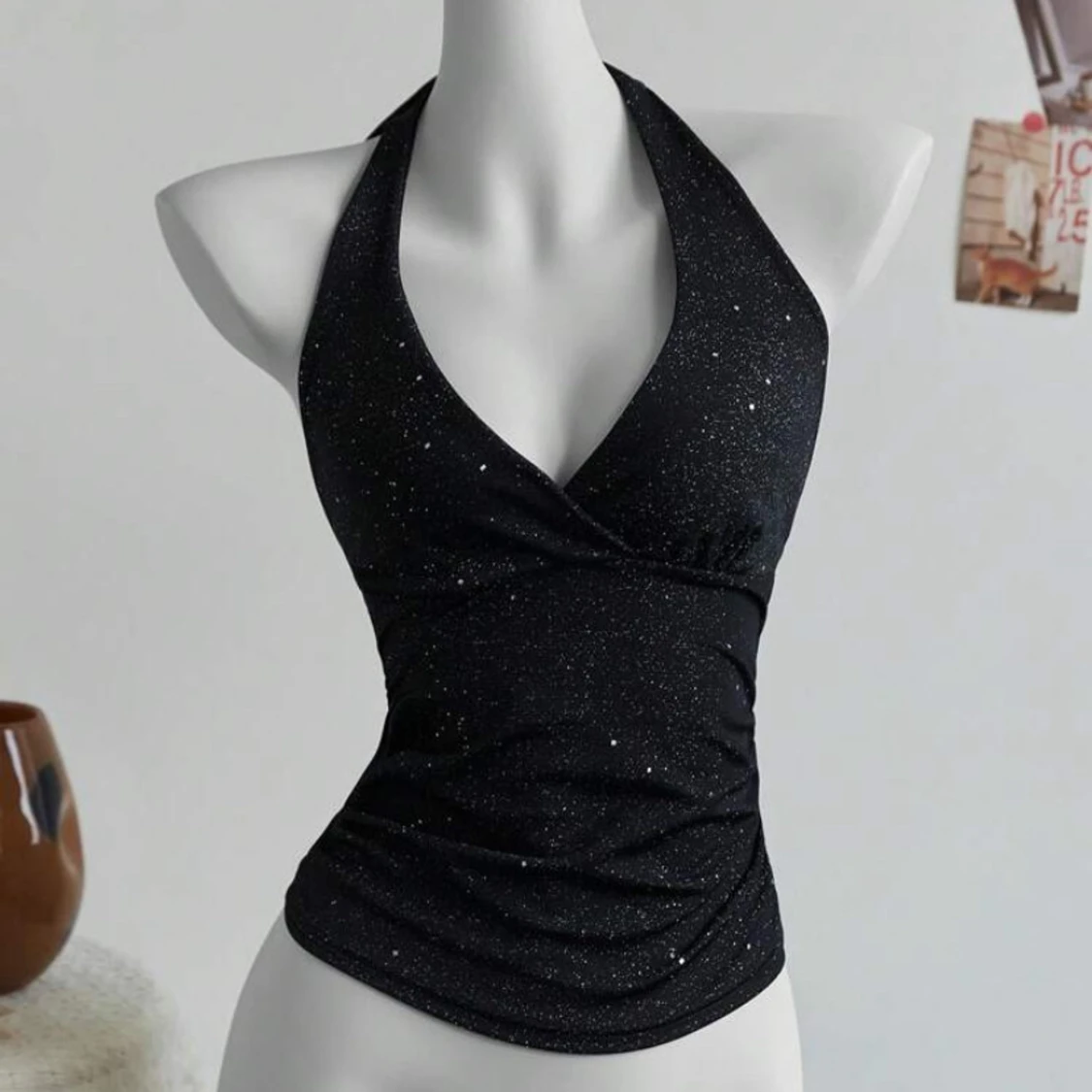Svart glittrig halterneck topp