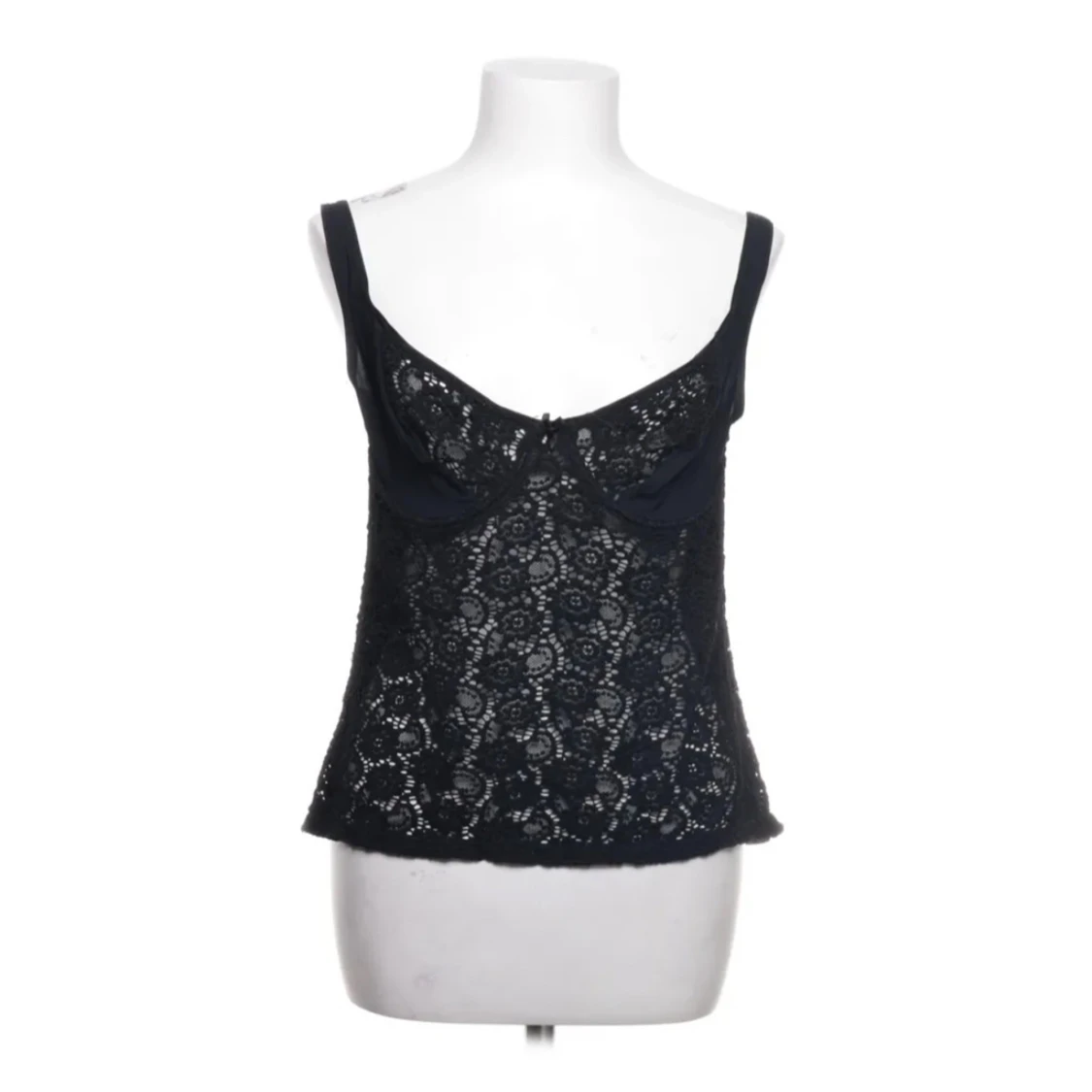 Svart spetsig linnetopp med rosett - 1