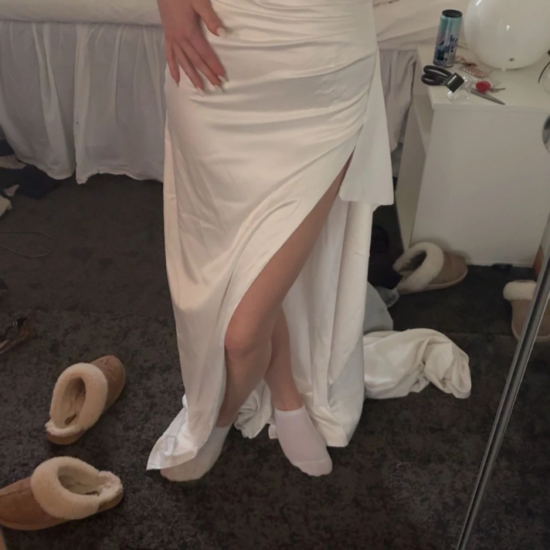 Vit långklänning med slits - 1