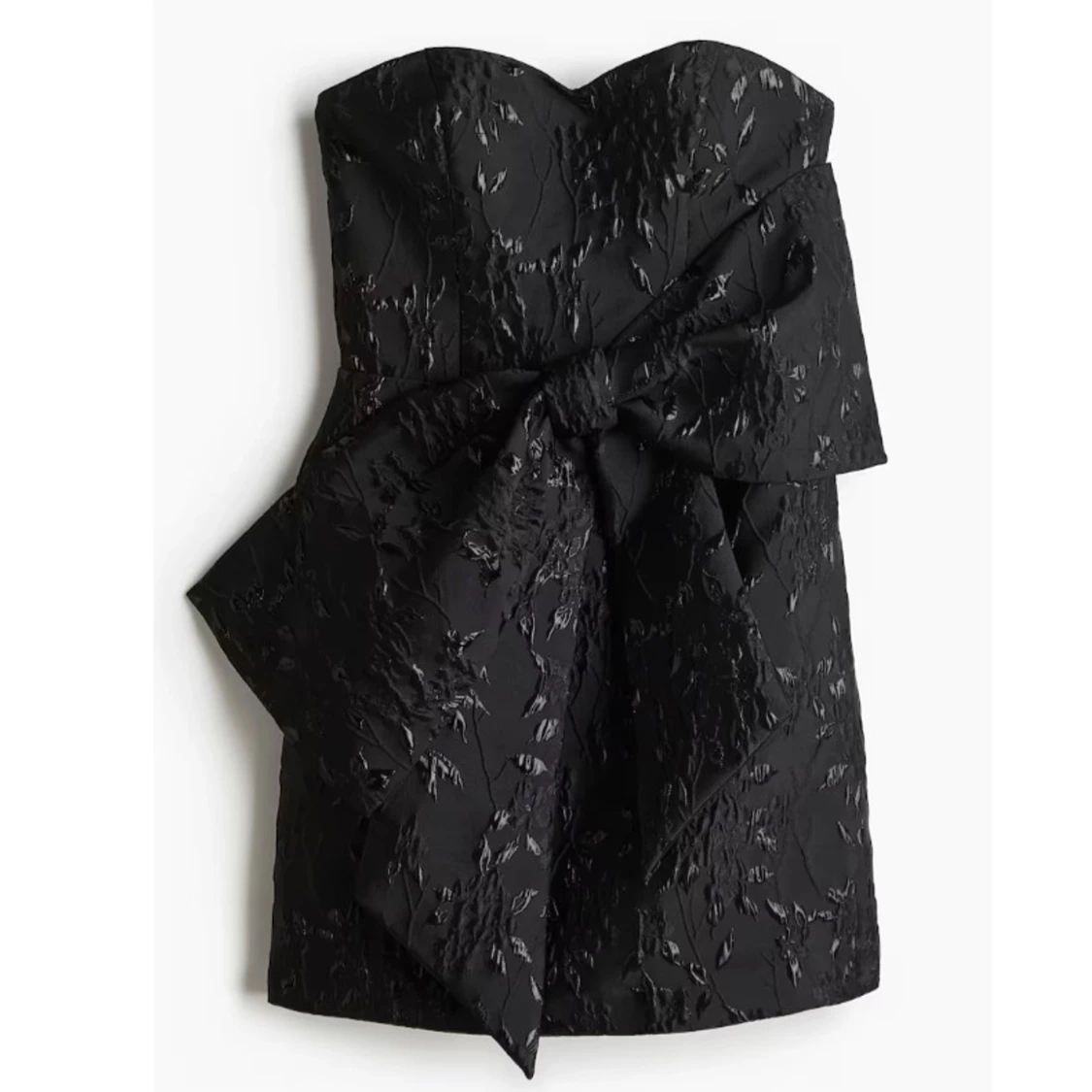 Svart axelbandslös kort klänning med rosett