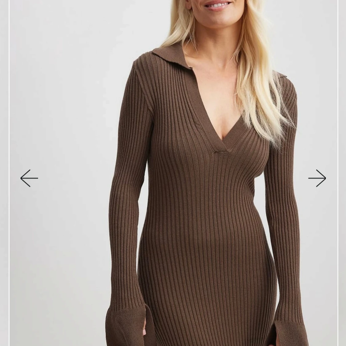 Brun ribbad långklänning - 1