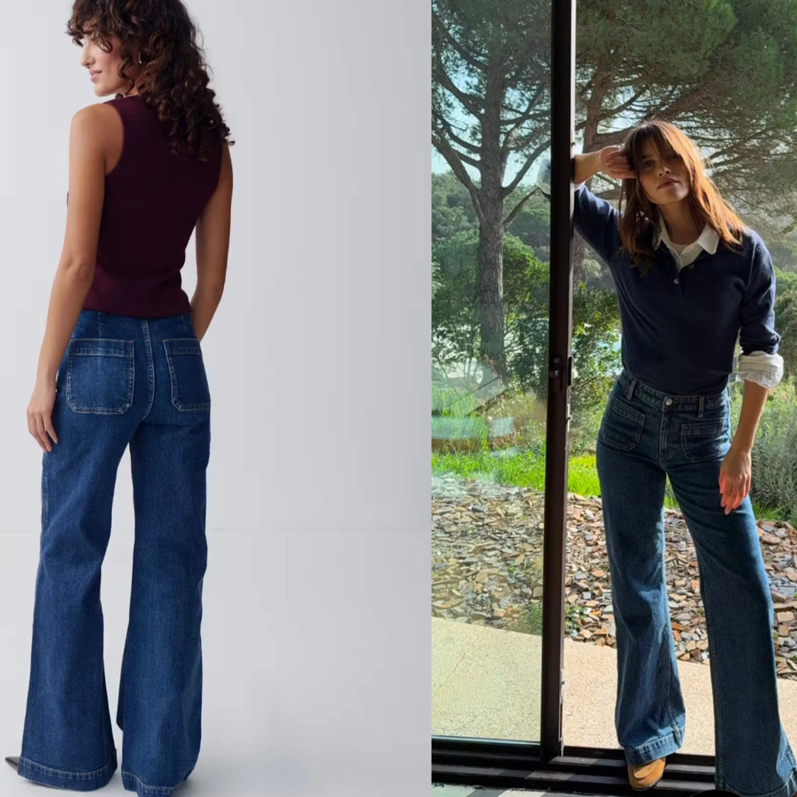 Blåa wide jeans med hög midja - 2