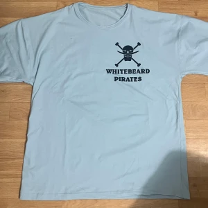 One Piece- Ace t-shirt - Ljusblå t-shirt med tryck av en stor illustration av D. Ace från One Piece på ryggen. Skön passform och coolt anime-motiv, perfekt för fans av serien. Rund hals och korta ärmar. Materialet känns mjukt och bekvämt.