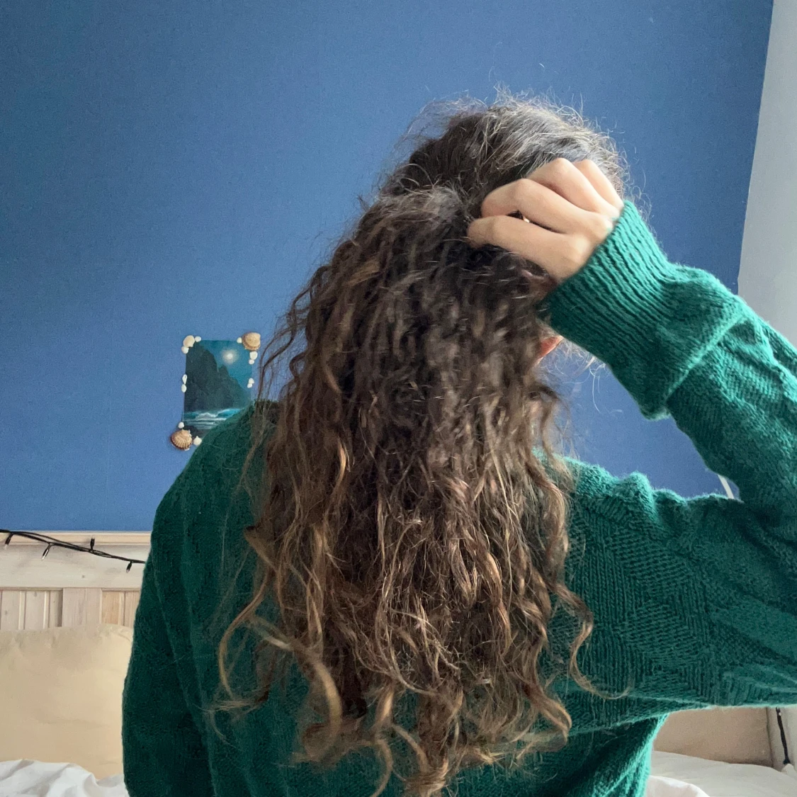 Grön stickad v-ringad tröja - 2