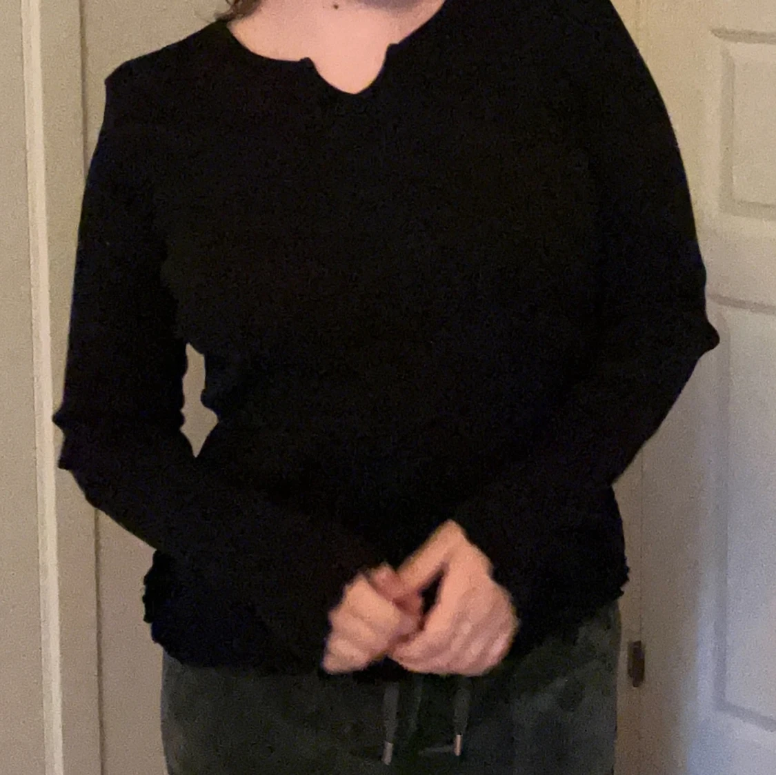 Svart ribbad långärmad tröja Lindex