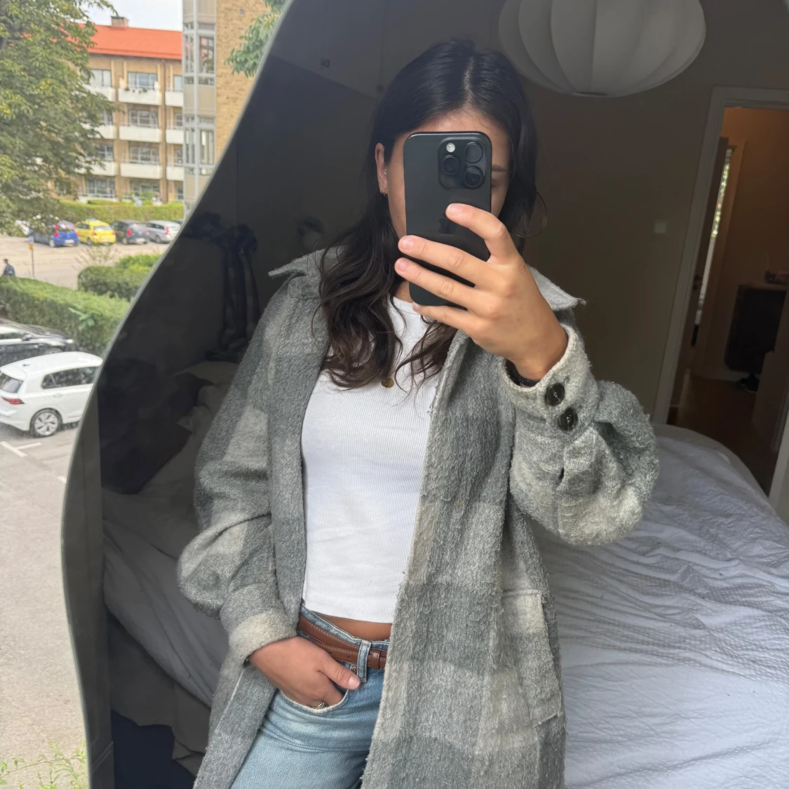 Grå rutig lång overshirt - 1