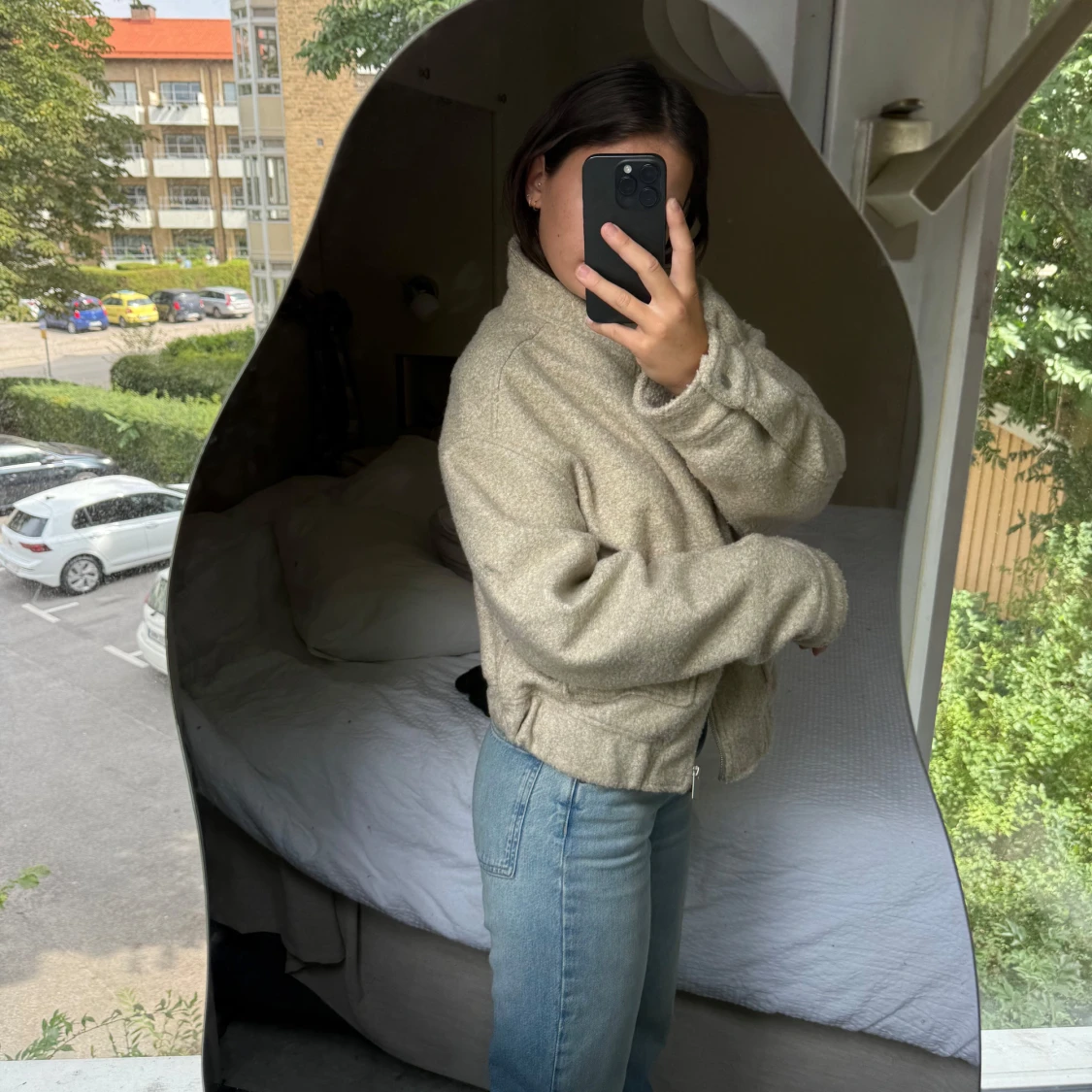 Beige teddyjacka med dragkedja - 2