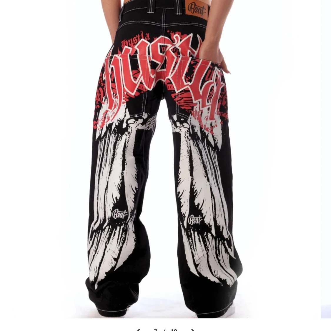 Svarta wide jeans med graffiti-tryck - 1