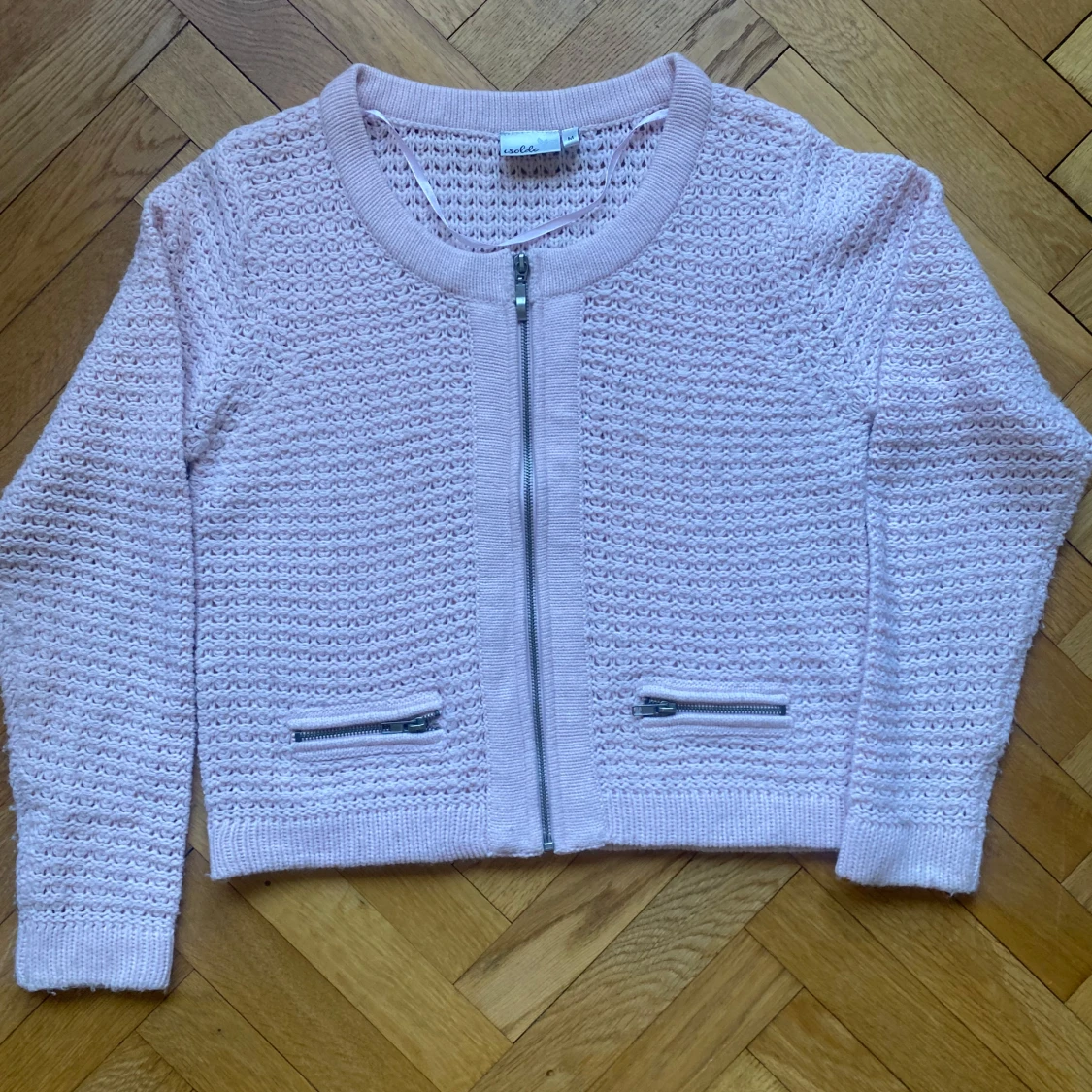 Ljusrosa stickad kofta  - 1