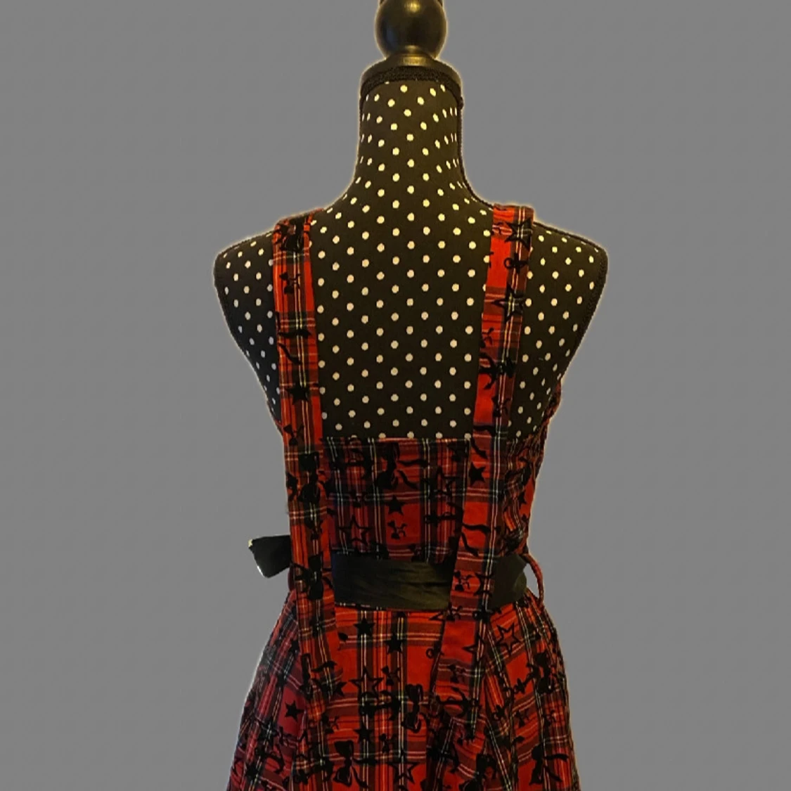 Röd och svart rutig klänning med midje-rosett - 2