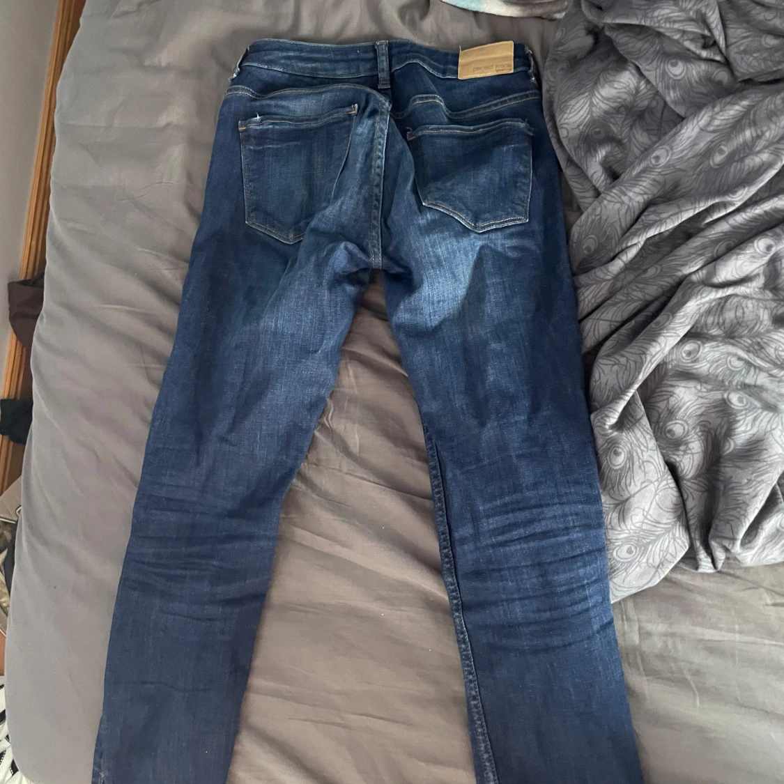 Mörkblå lågmidjade skinny jeans med dragkedja - 1