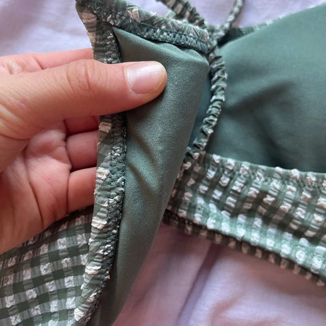 Grön rutig bikiniöverdel med spänne - 3