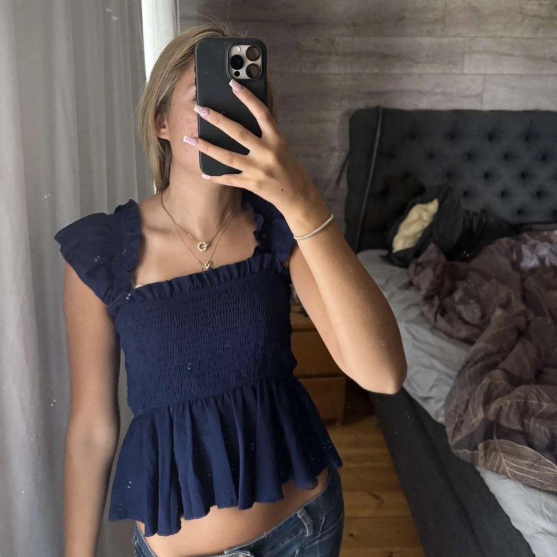 Marinblå volangblus💙 - 1