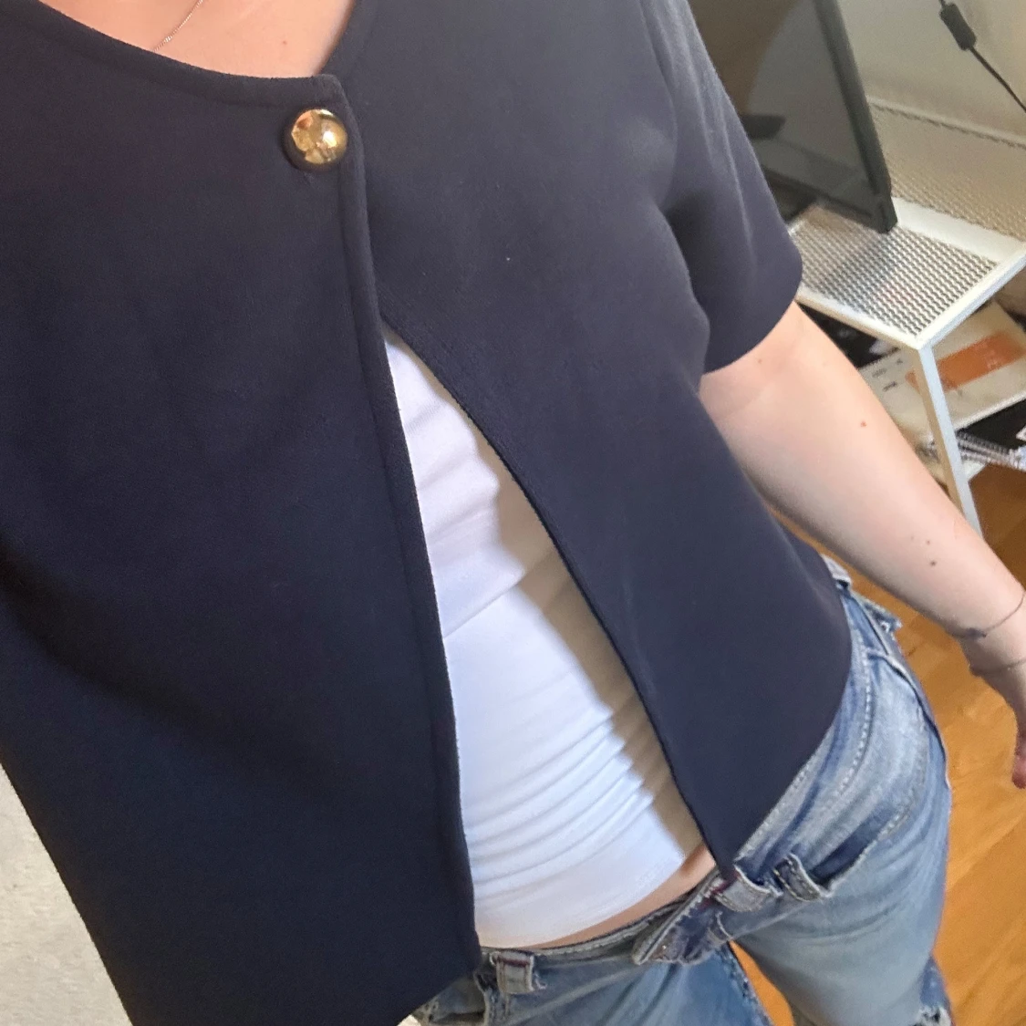 Trekvartsärm one button topp - 3