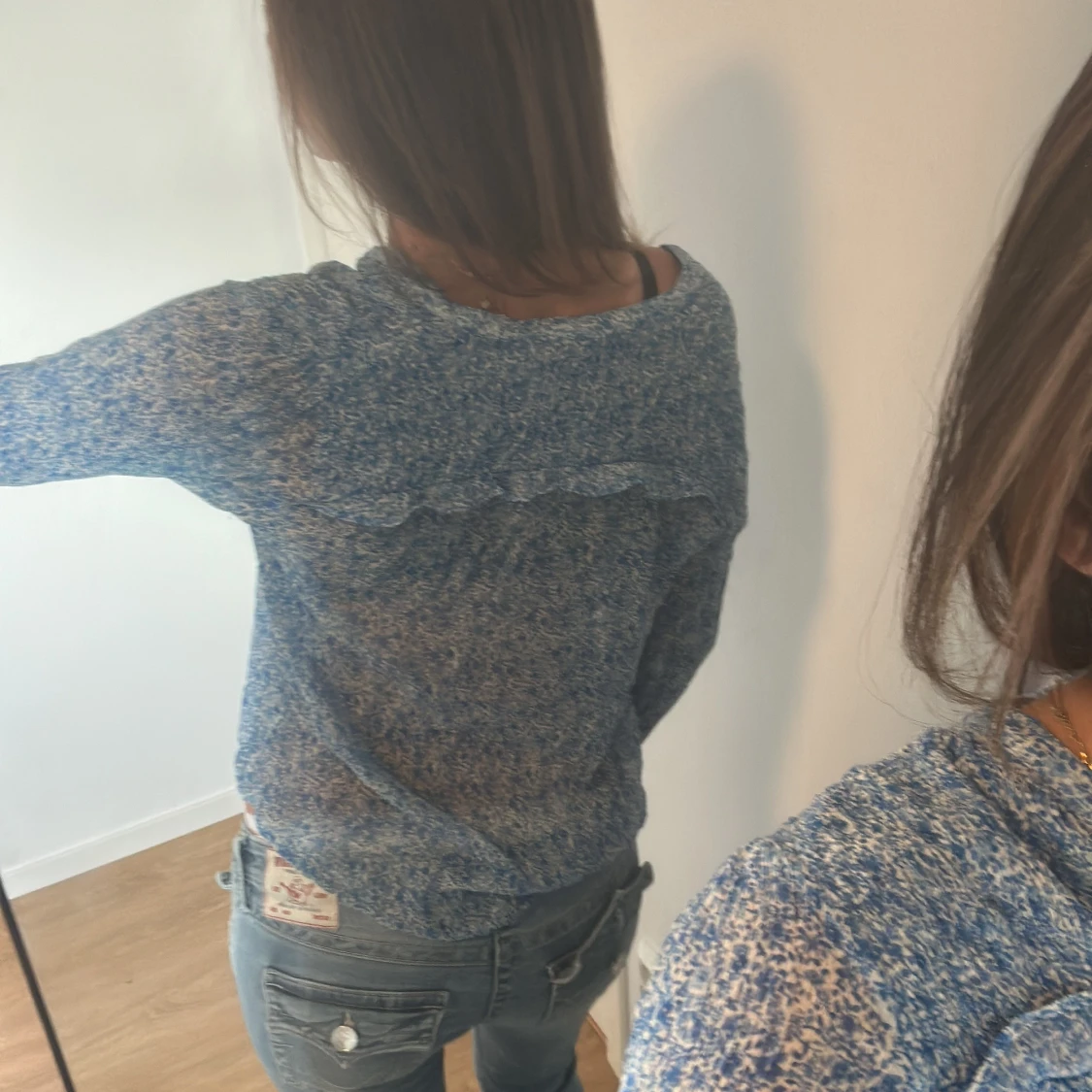 Blå croppad stickad tröja - 1