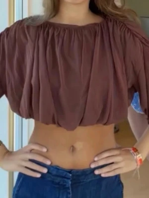 Brun croppad topp H&M - Första bilden är lånad! Eftertraktad brun topp från H&M i strl S! Aldrig använd lappen kvar. 
