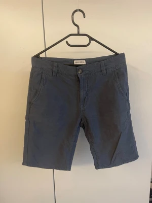 Blåa shorts i bomull - Snygga blåa shorts i bomull med normal passform. Klassisk design med sidofickor fram, bälteshällor och knäppning med knapp och dragkedja. Två bakfickor med knapp för extra stil och funktion. Perfekta för varma dagar och enkel att matcha.