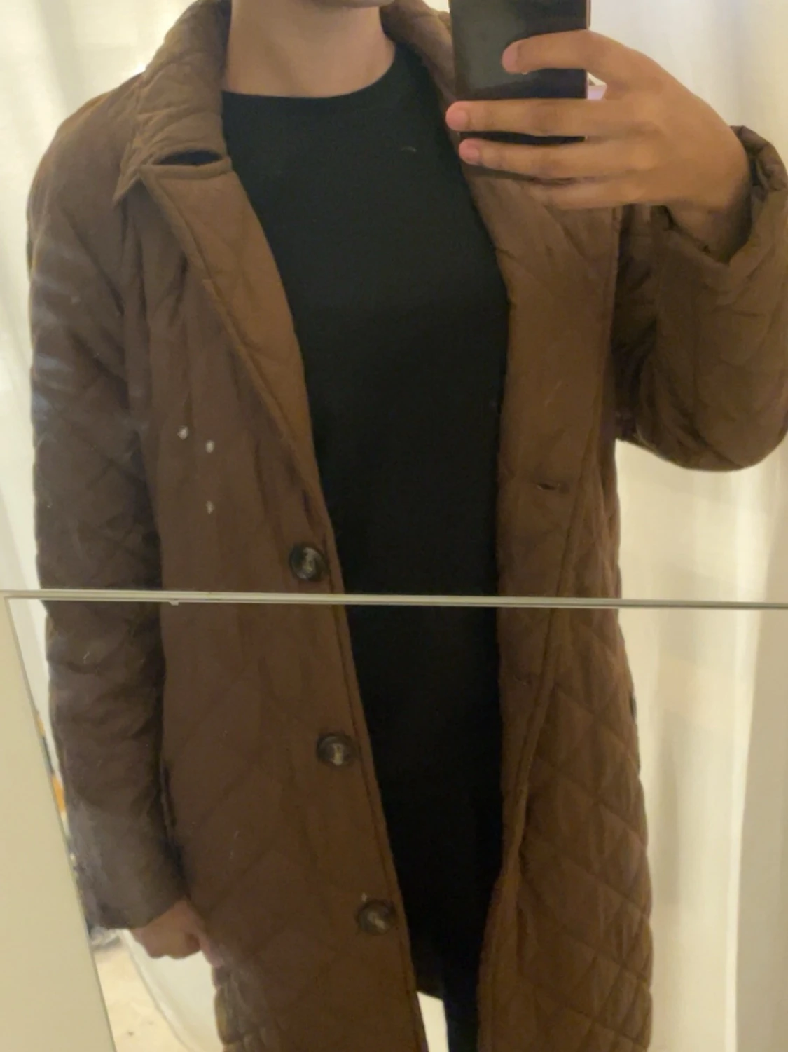 Brun quiltad lång kappa - 1