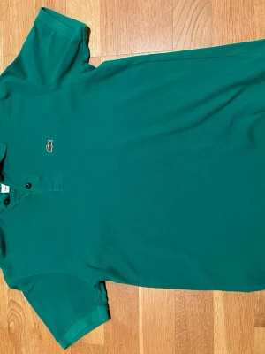 Grön pikétröja med kort ärm - Snygg grön pikétröja med klassisk krage och korta ärmar. Tröjan har knappar framtill och en liten broderad logga på bröstet. Perfekt till jeans eller shorts för en avslappnad look.