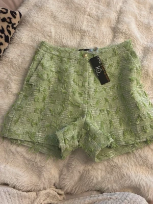 Gröna shorts  - Säljer ett par ljusgröna shorts med fickor fram och en knapp framtill. Aldrig använd och prislappen är kvar 
