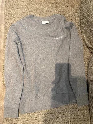 Grå sweatshirt från Calvin Klein - En stilren grå sweatshirt från Calvin Klein med diskret logga på bröstet. Tröjan har rund halsringning, långa ärmar och ribbade muddar vid ärmslut och nederkant. Perfekt för en avslappnad och trendig look.