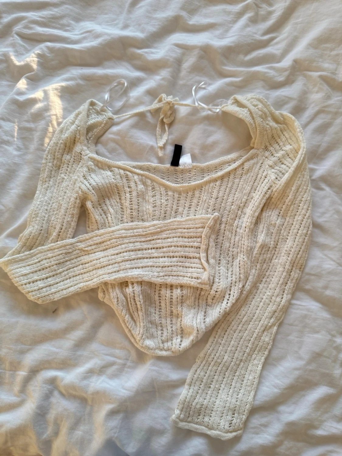 Vit ribbad off shoulder topp