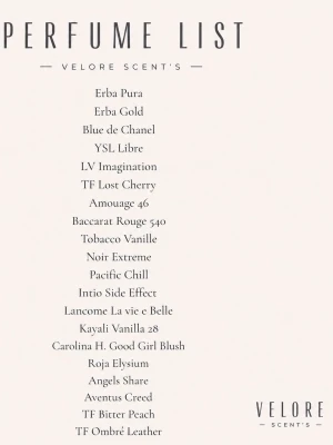 Parfymer - Parfymer från Velore Scents är en elegant Eau de Parfum i en smal, genomskinlig glasflaska med svart lock. Flaskorna rymmer 33 ml. Perfekt för dig som vill ha en unik doft i snygg förpackning. Först till kvarn, begränsade antal!