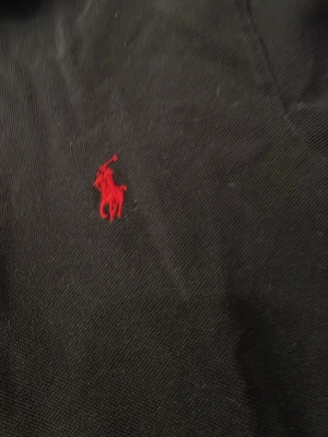 Svart pikétröja från Polo Ralph Lauren - Klassisk svart pikétröja från Polo Ralph Lauren med röd broderad logga på bröstet. Tröjan har krage, knappar framtill och är gjord i ett mjukt bomullsmaterial. Perfekt för en stilren och avslappnad look.