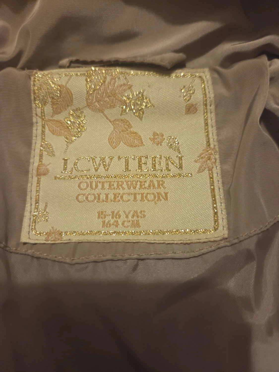 Lång beige dunjacka med huva - 4
