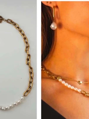 Edblad Halsband med pärlor och guldlänk - Unikt halsband med en kombination av vita pärlor och chunky guldfärgad kedja. Ena halvan består av klassiska runda pärlor och andra halvan av stora länkar i metall. Perfekt för dig som gillar att mixa stilar och sticka ut.