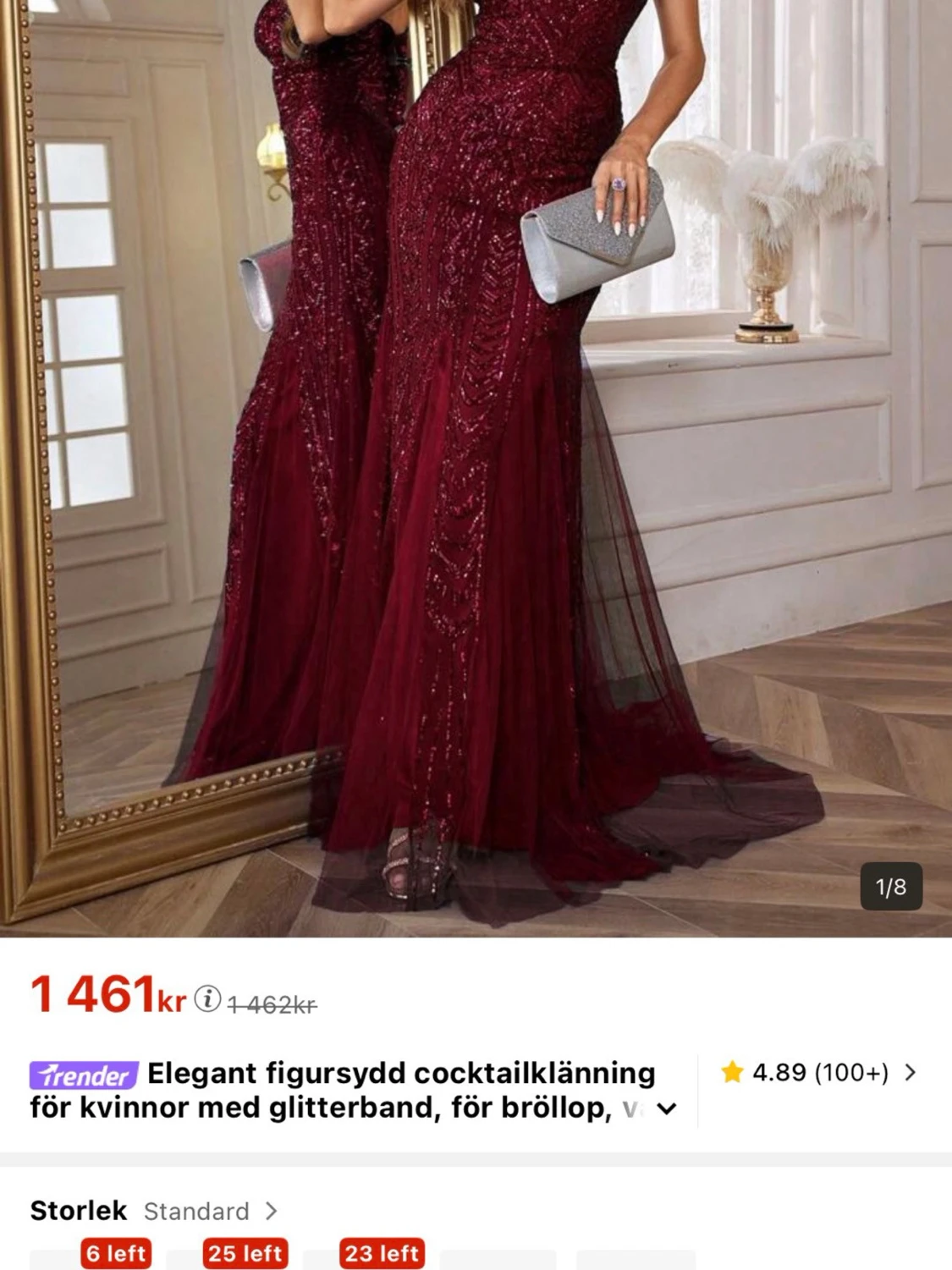 Vinröd långklänning med paljetter - 2