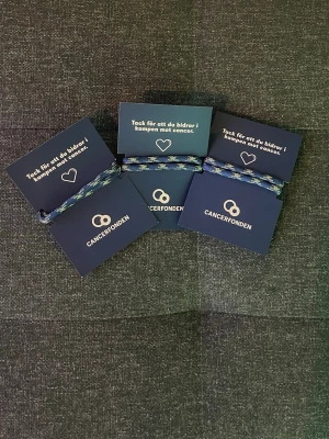 Blått armband från Cancerfonden - Snyggt armband i blått och grönt med knutar, från Cancerfonden. Tillverkat i slitstarkt textilmaterial och bärs för att visa stöd i kampen mot cancer. Perfekt accessoar för dig som vill göra skillnad och samtidigt ha en cool detalj på handleden.
