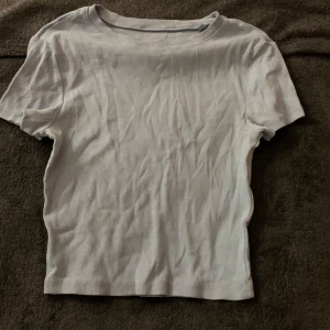 Ljusblå ribbad t-shirt från FSBN Sister - Säljer en enkel och stilren ljusblå ribbad t-shirt från FSBN Sister. Den har en klassisk rund hals och korta ärmar, perfekt för en avslappnad look. Tillverkad i Bangladesh.